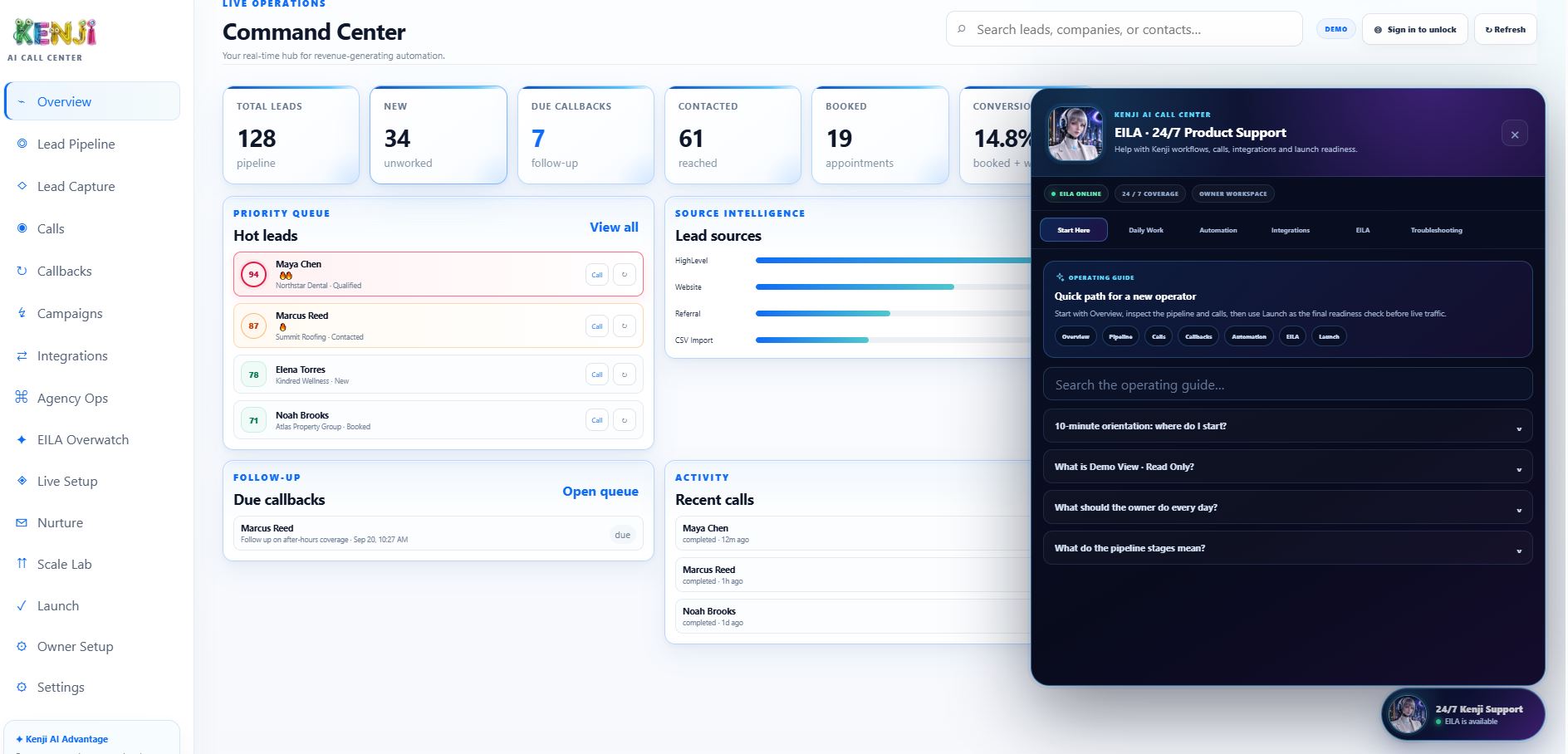 Kenji AI call center workspace