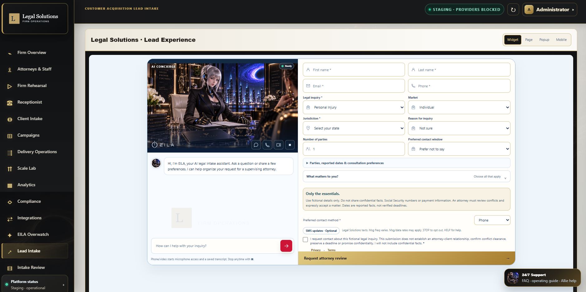 AI Front Office legal lead experience
