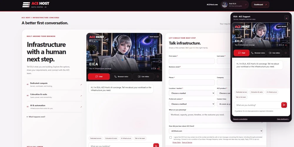 ACE Host concierge intake and its support popup