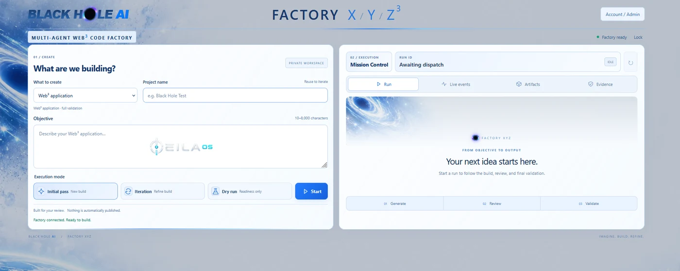 The actual light Factory XYZ create and Mission Control workspace