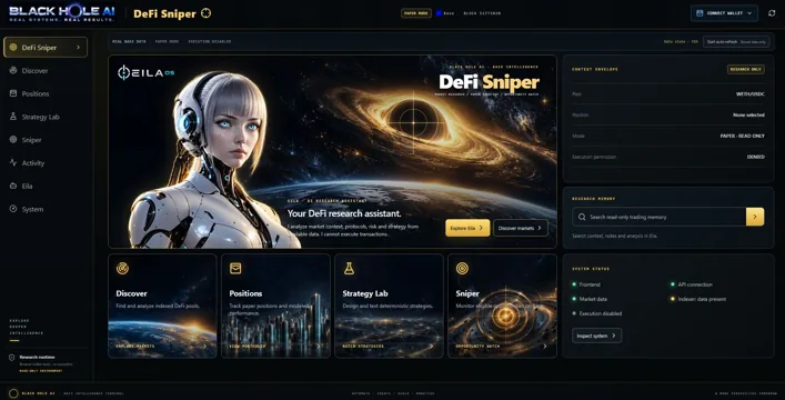 DeFi Sniper research dashboard